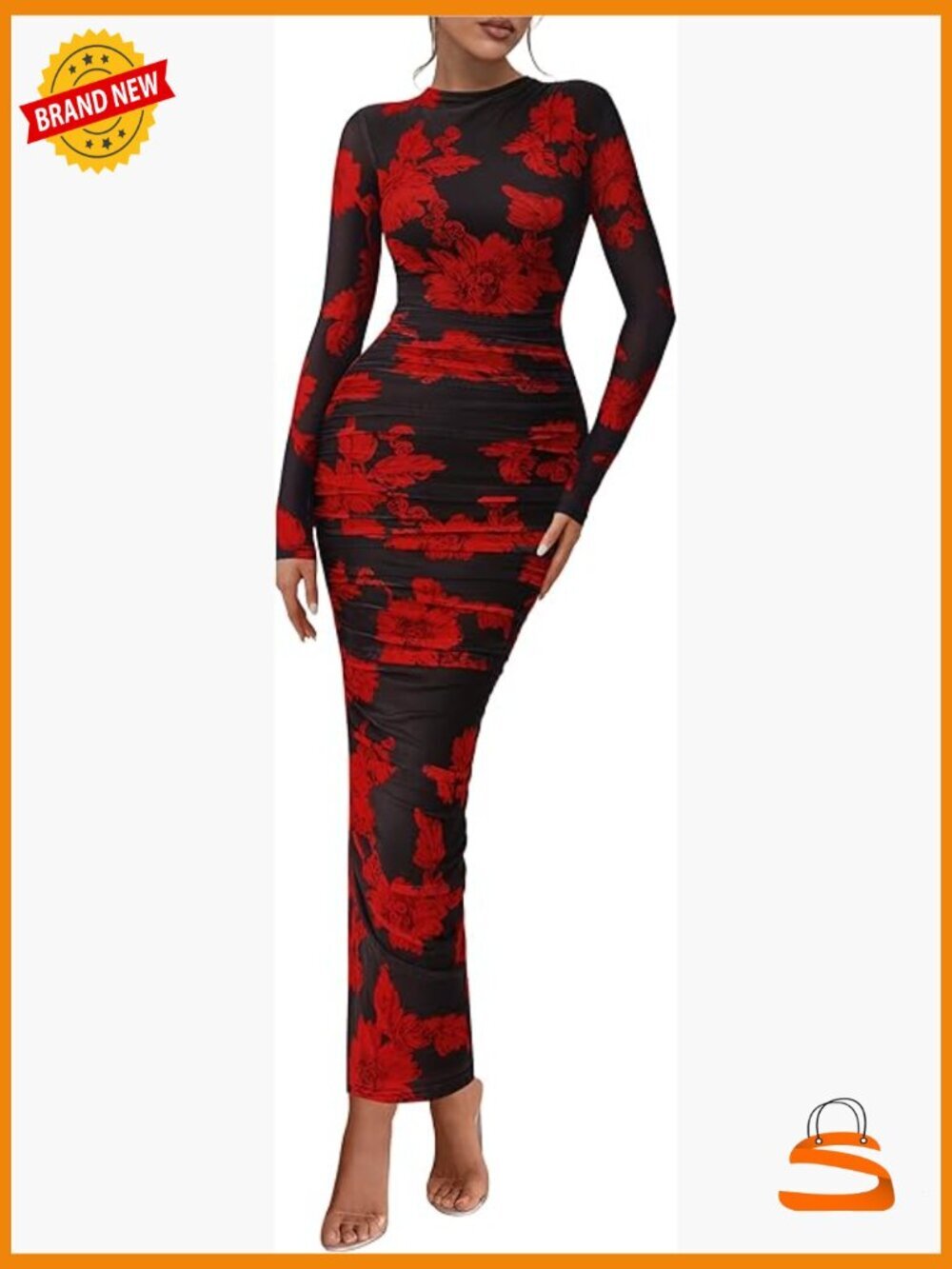 Long Sleeve Maxi Dress Ruched Bodycon Formal Party